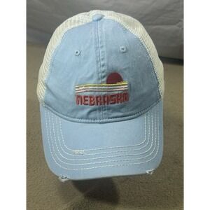 Home Free Nebraska Trucker Hat Light Blue White Mesh Distressed Adjustable Cap